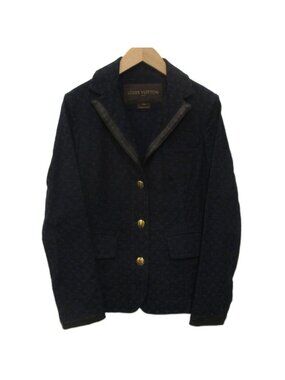 Louis Vuitton Monogram Jacket Navy Jacquard Leather Piping 36